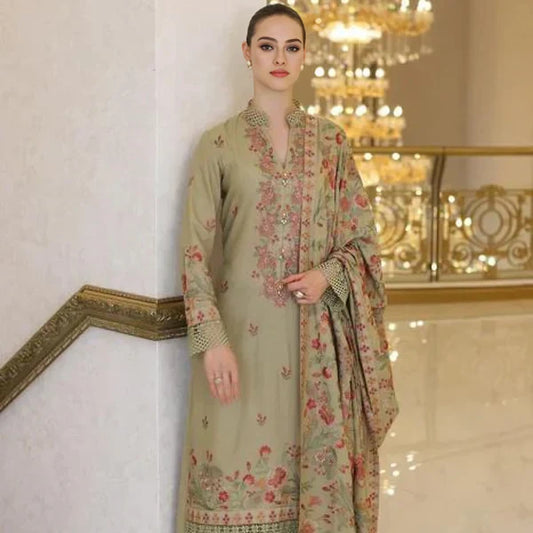 KARANDI 3PC EMBROIDERED DRESS EMBROIDERED SHAWL D 563